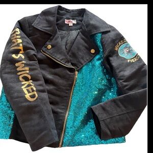 Disney Descendants Uma Moto Black Aqua Gold Wicked Fierce Biker Jacket Womens S